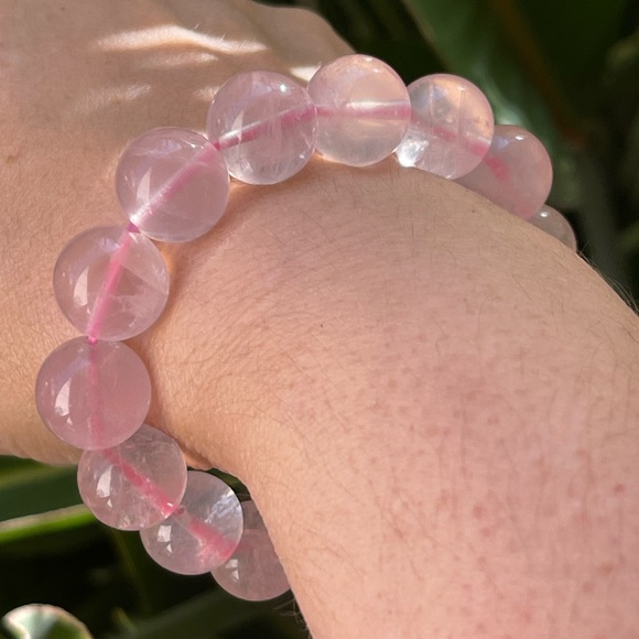Top quality 14mm rose quartz bead stretchy bangle bracelet - Picture 6 of 8
